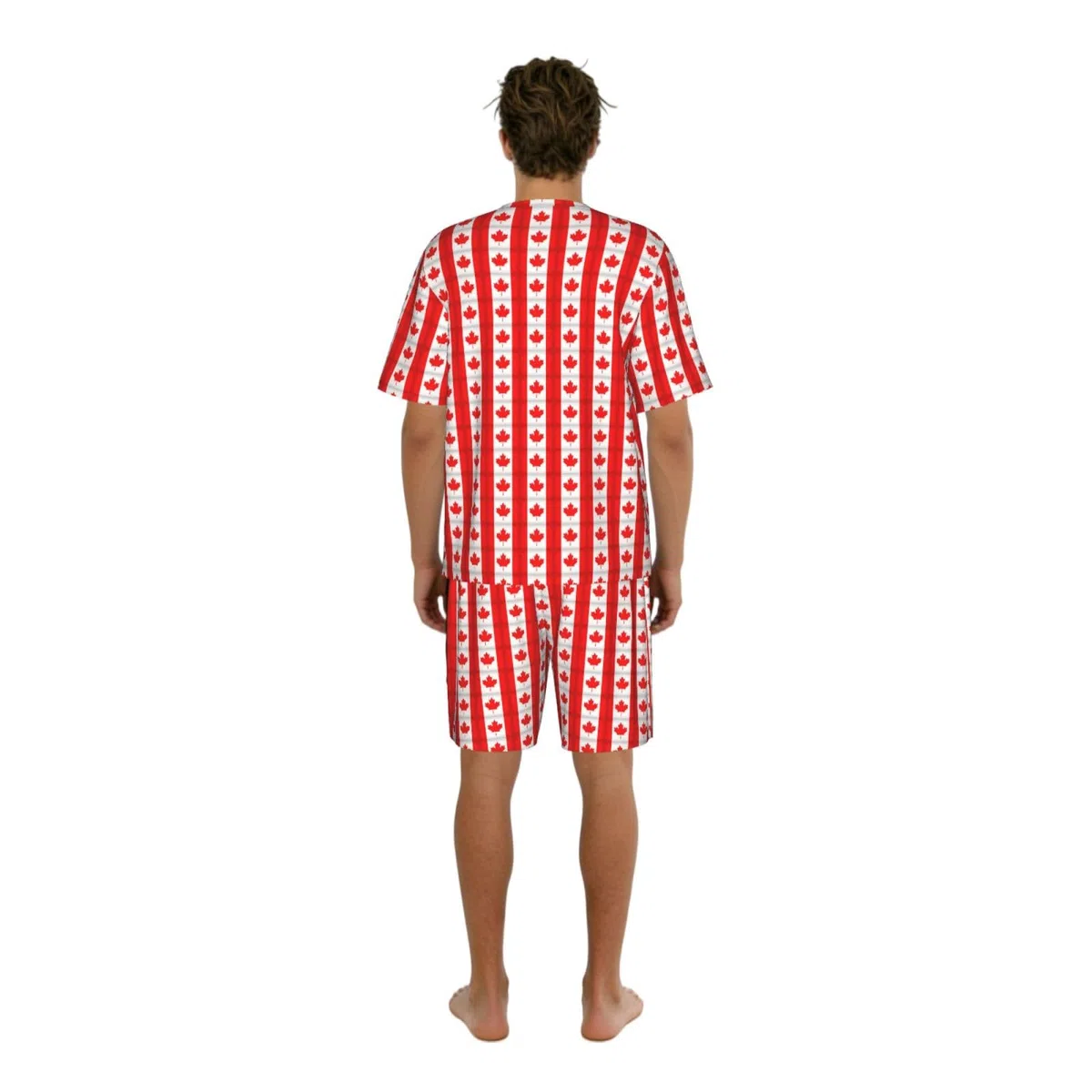 Ensemble de pyjama à manches courtes pour homme imprimé drapeau canadien, vêtements de nuit, ensemble de détente respirant et confortable