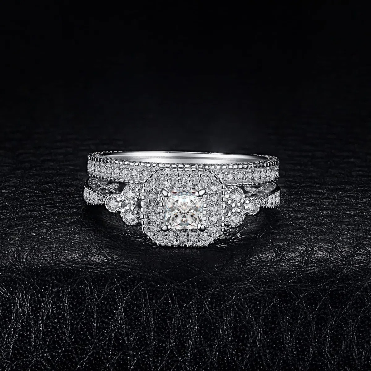 JewelryPalace Infini Empilable Bague Taille Princess Émeraude Pierre Argent 925 Femme, Classic Cubic Zirconia Bague Fiançailles Promise Anneau Alliance Plaqué Or Jaune Or Rose, Ensemble Bijoux Mariage