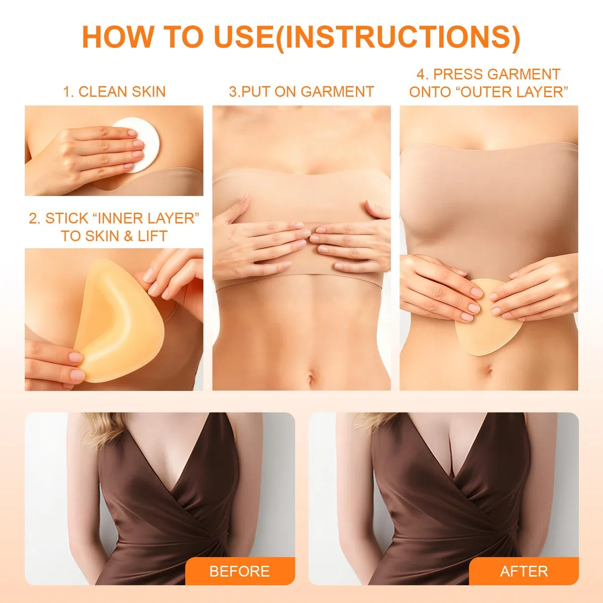 Insert enneigé : coussinets de soutien-gorge push-up double face | Inserts adhésifs imperméables réutilisables pour robe sans bretelles et dos nu pour femme