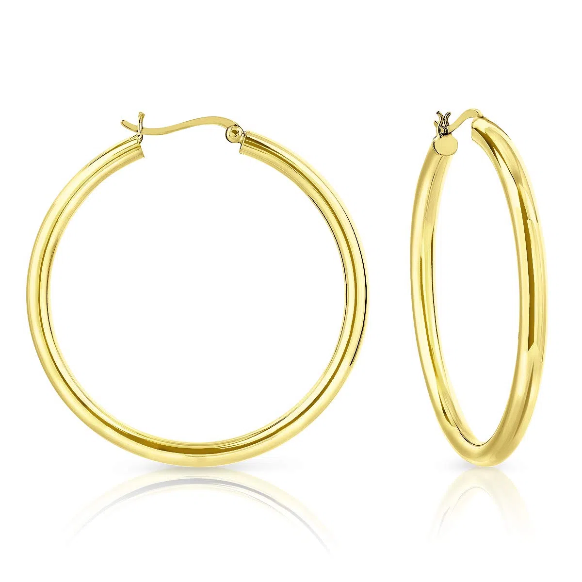 Boucles d'oreilles Créoles en Argent Fin 925 Plaqué Or Jaune - Épaisseur 4 mm - Diamètres : 20, 30, 40, 50, 60 mm