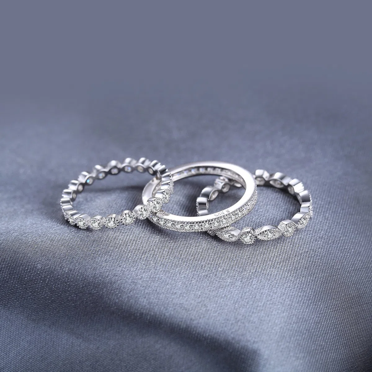 JewelryPalace 3 Éternité Band Empilable Zircone Cubique Bague Femme Argent 925, Marquise Lot de Bague de Fiançailles Femme Plaqué Or Jaune Or Rose, Infini Bagues Mariage Promise Alliance, Bijoux Femme