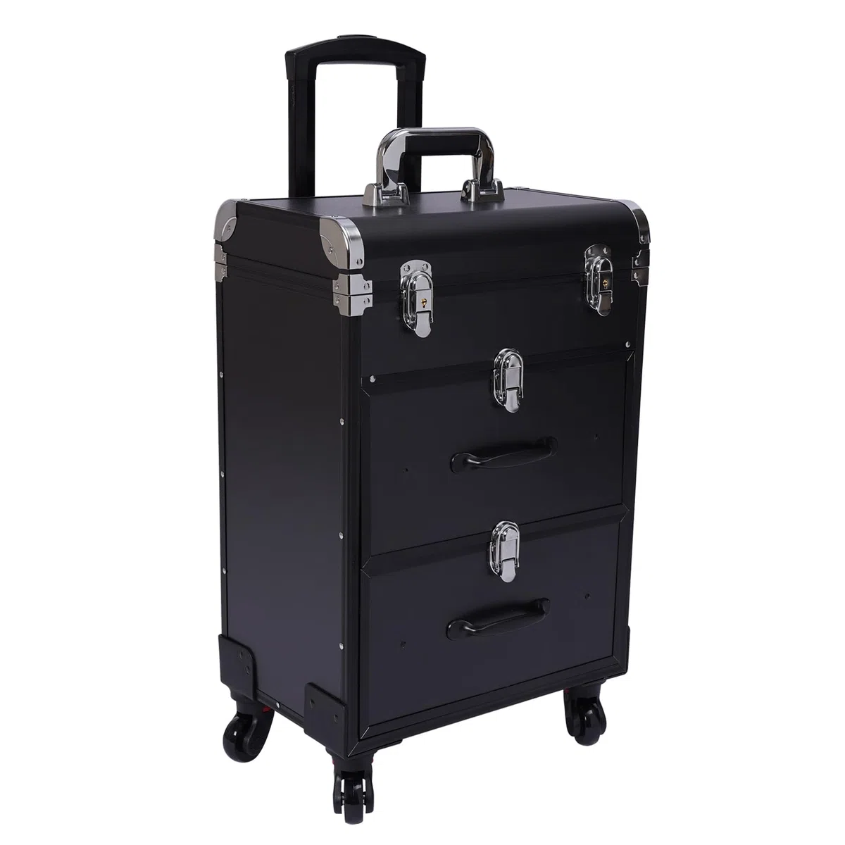 Valise cosmétique à roulettes en aluminium avec serrures - Grande valise de maquillage - Organiseur pour les déplacements - Pour nail art et coiffure - 36 x 23 x 58 cm