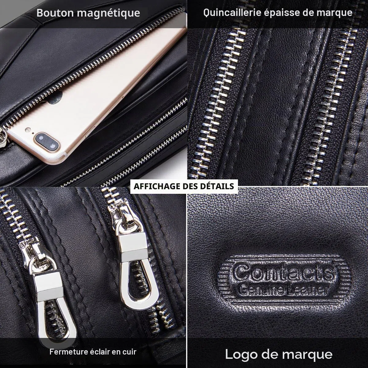 Contacts Homme Trousse de Toilette de Affaires Voyage en Cuir de Vache avec Grande Capacité Double Fermeture Éclair