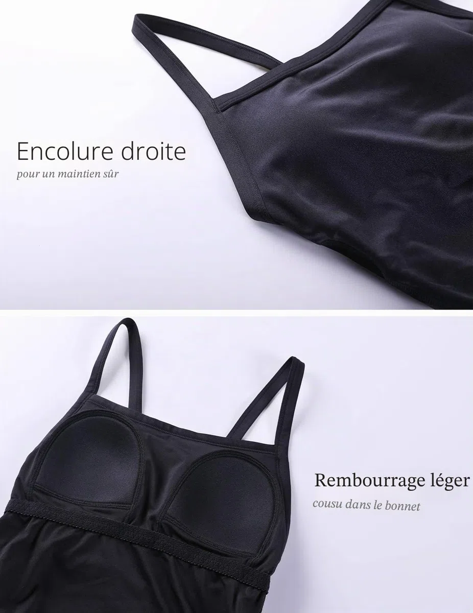 SYROKAN Femme Maillot de Bain Sport Natation 1 Pièce Mince Bretelles Dos Croisé Noir 38 inch