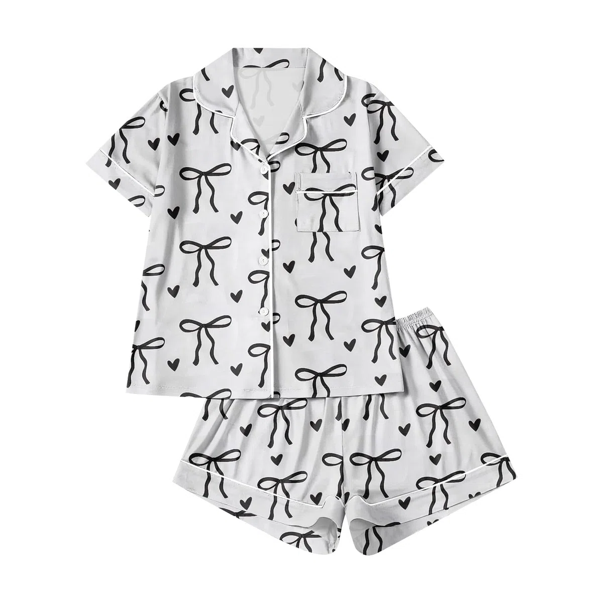 Pyjama Short Femme Grande Taille Deux Pièces Chemise à Manche Courte