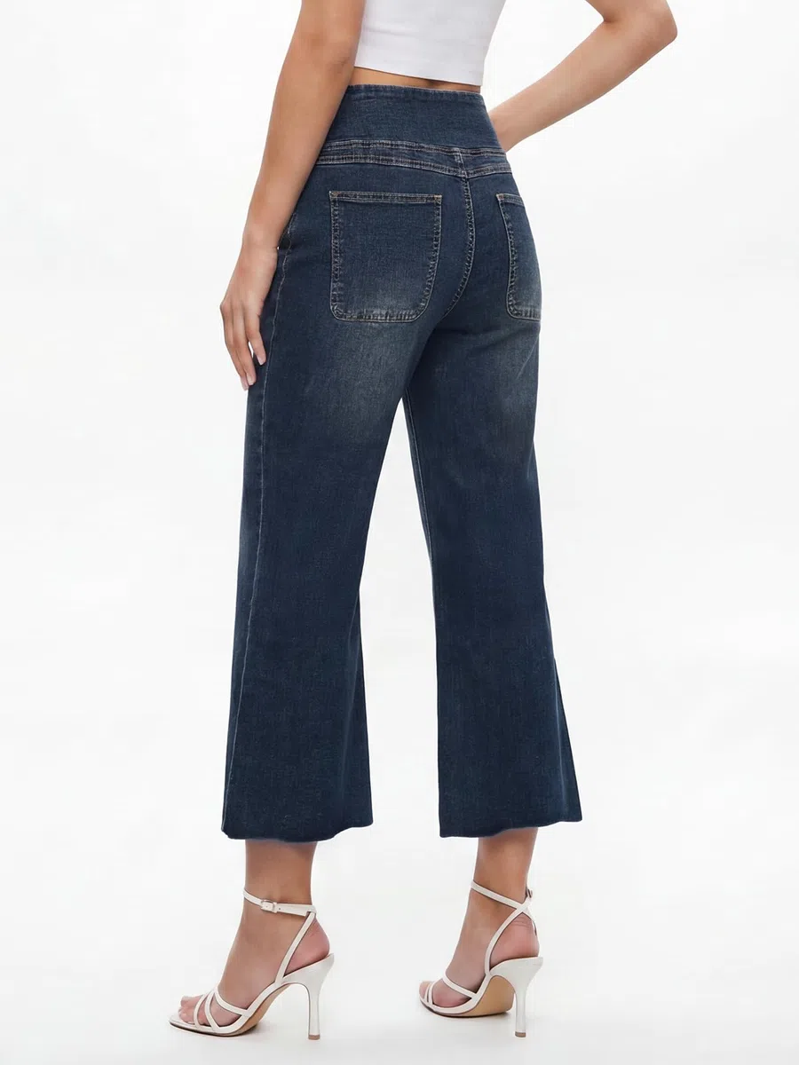 Jean Femme,Bootcut Jeans Taille Elastique, Flared Jean Taille Haute,Slim Pantalon avec Poches,Denim Stretch Leggings