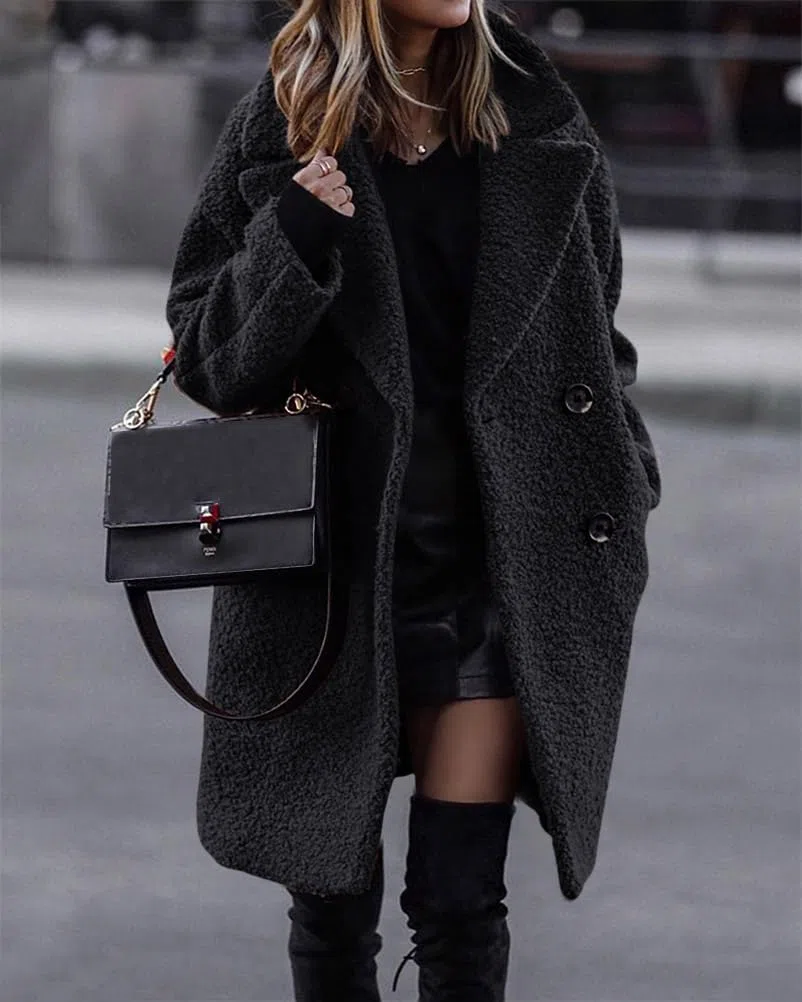 shownicer Manteaux Femme Veste Polaire Fille Mi-Long Vintage Chaude Boutonnage Laine épais Blousons Manche Longue Cardigan Casual Mode Hiver Outerwear Automne Hiver