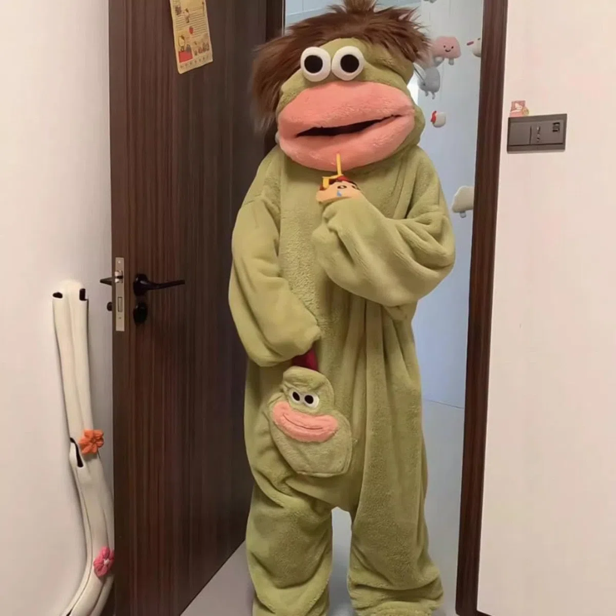 Silly Onesie Sweat à capuche amusant en polaire ultra douce pour la maison Motif monstre vert