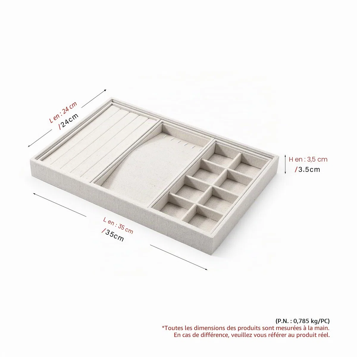 Plateau À Bijoux Multifonctionnel Et Empilable En Lin,Beige