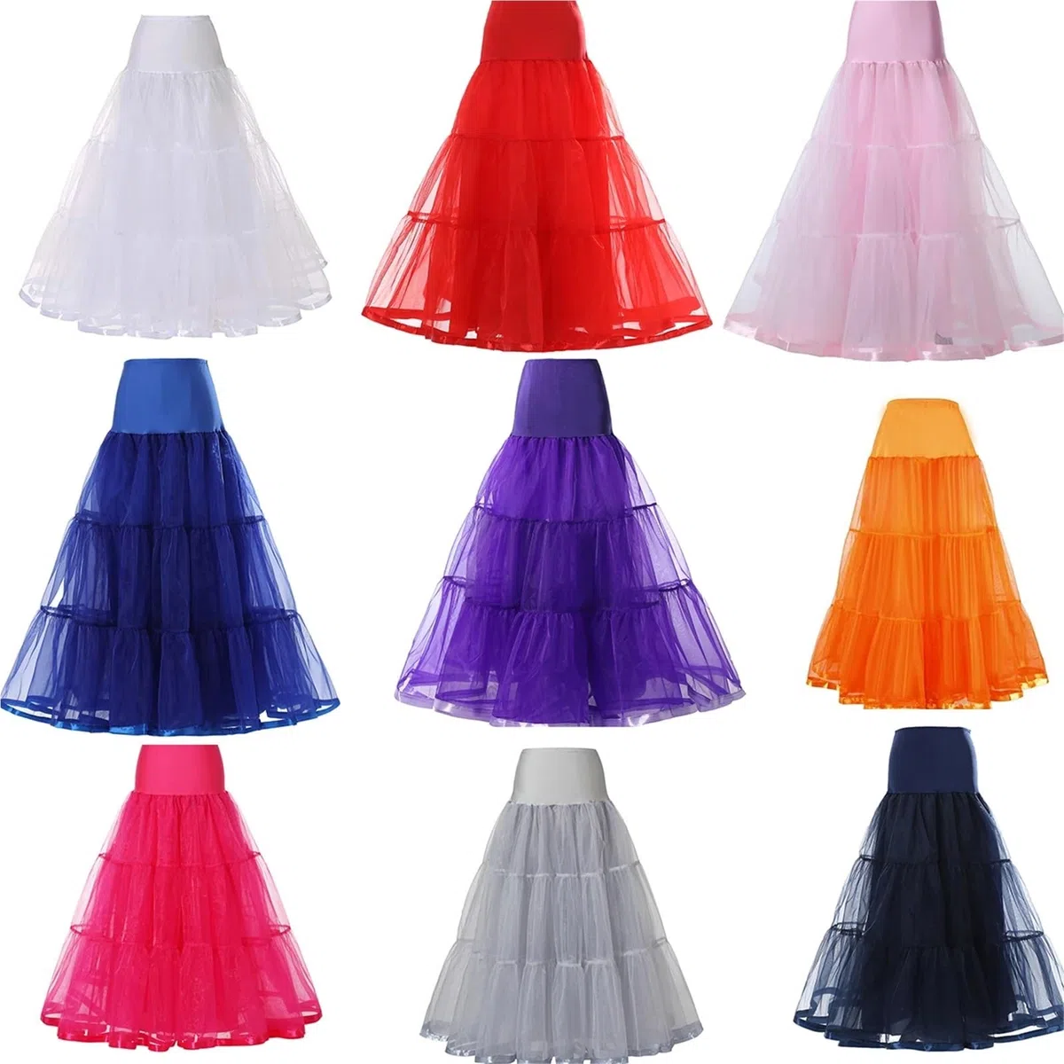 Jupon sous Robe Femme Jupon à Volants de 98 cm de Long, Crinoline, Vintage, for Robe de mariée, sous-Jupe, Tutu, balançoire, avec Bordure en Ruban(Purple,S-M)