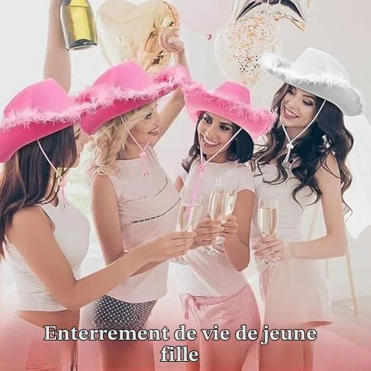 MALLOOM 12 Chapeau de cowgirl rose - Chapeau de cowboy rose pour femmes et adolescentes, chapeau de cowgirl amusant, cowgirl (Fil rose, blanc et argenté)