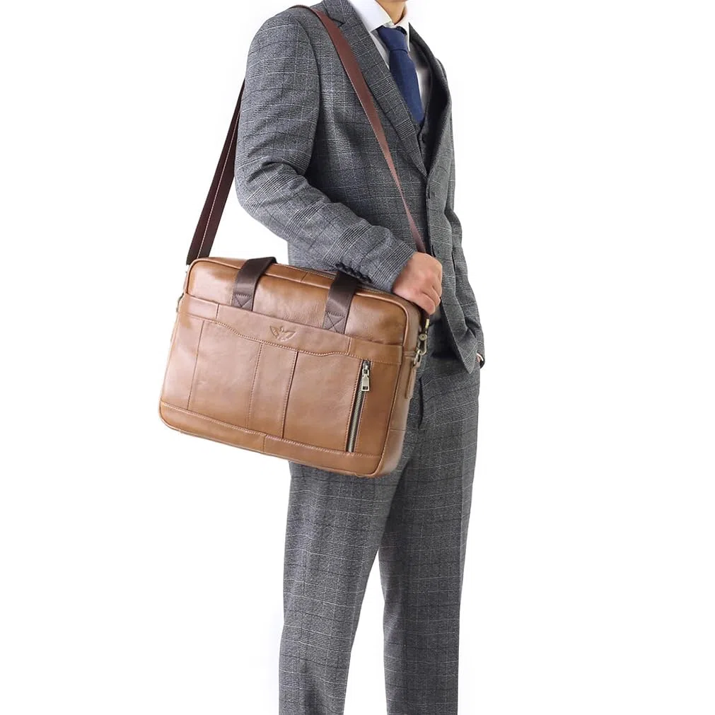 SPAHER Cartable Homme Cuir Malette Sacoche Ordinateur Homme 15,6 Pouces Sacoche Travail Business Besace Sac Porte Document Sacs à Main Bandoulière Messenger Bag