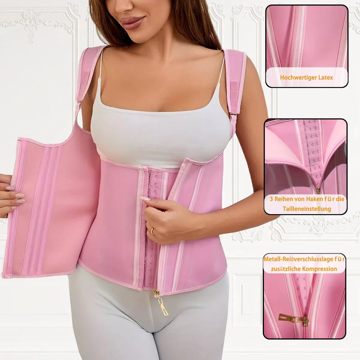 Ahigh Corset Bustier Femme Gaine Amincissante Ventre Plat, Ceinture Abdominale Minceur Waist Trainer Body Sculptant Latex Sport