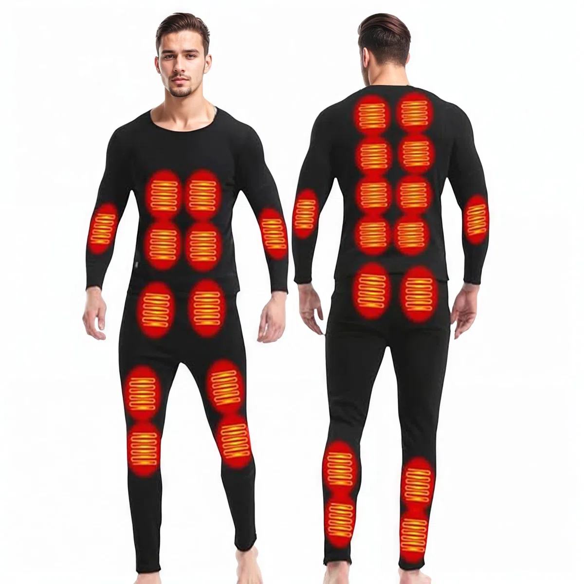 Ensemble de sous-vêtements Thermiques Chauffants pour Hommes d'hiver sous-vêtements Chauffants Chauffants intelligents USB à 28 Zones Convient aux d'hiver froids pour Le Ski