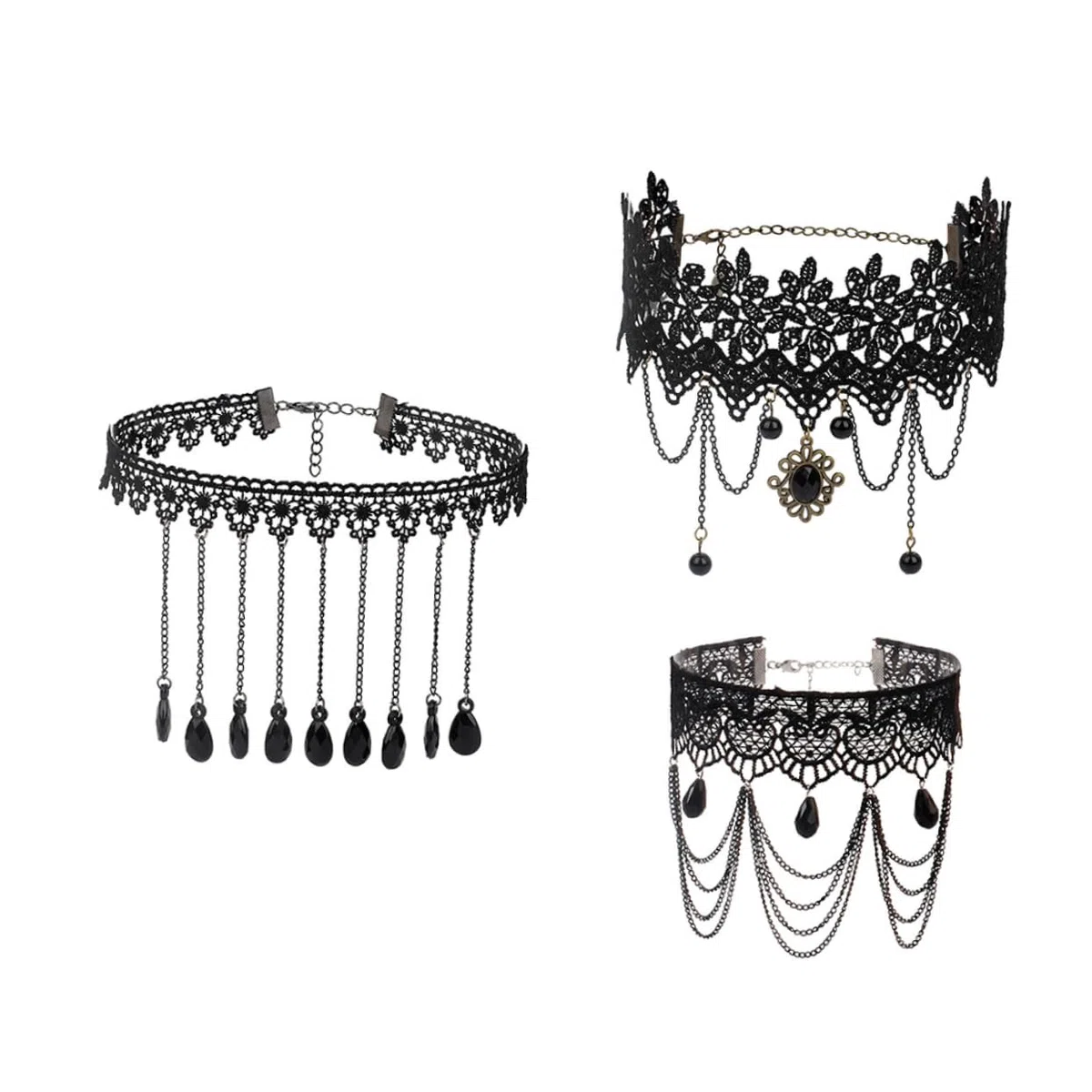 LIFKOME 9pièces Collier Gothique Avec Pendentif Accessoire Halloween Dentelle Et Franges Pour Cosplay