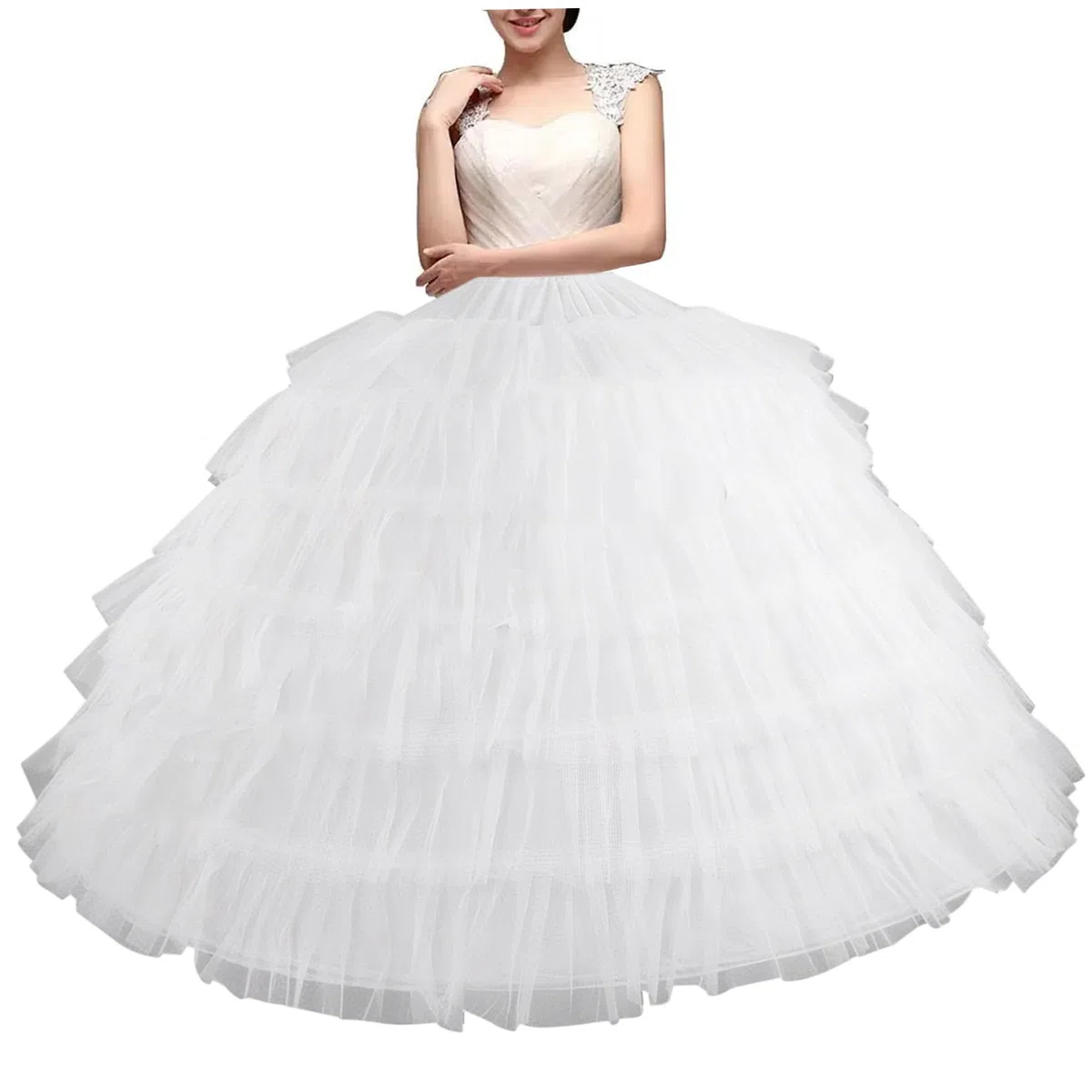 Jupon Jupe 6 Cerceaux Jupon Tulle 43 Pouces de Long Jupons pour Femmes sous Robe Jupe de mariée réglable pour Robe Bal Mariage Cérémonie Bal Promo Tulle