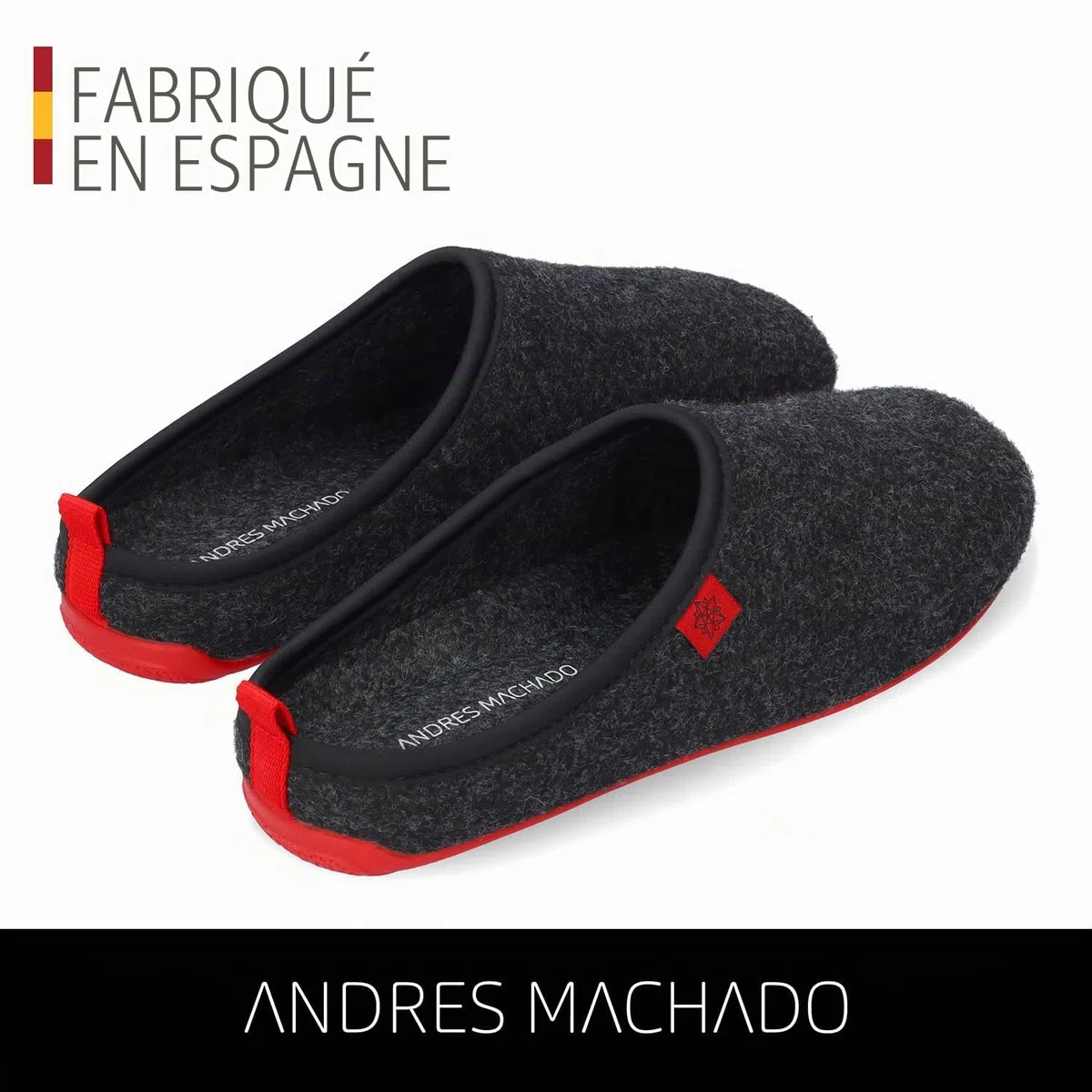 Andrés Machado - Chaussons pour Homme et Femme pour l´Hiver - Slippers - DYNAMIC - Tige et doublure en laine - Pantoufles ouvertes à l´arrière –Semelle souple - Pointures du 37 à 50 EU