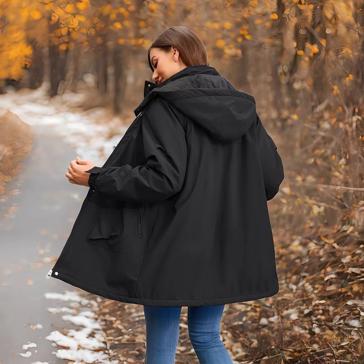 Vestes imperméables légères pour femmes Manteaux longs Softshell doublés de polaire chaude pour l'automne et l'hiver