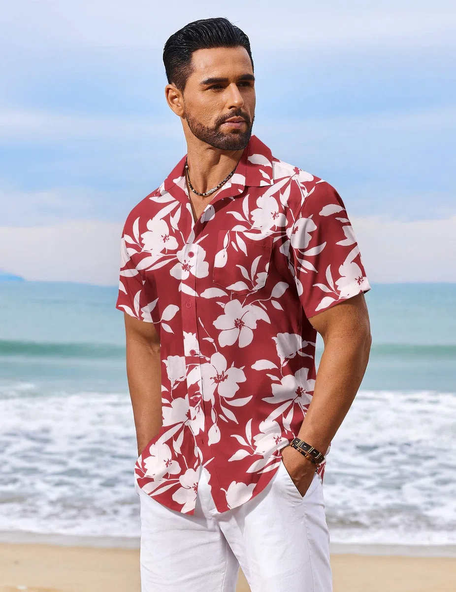 COOFANDY Chemise hawaïenne à manches courtes pour homme - Chemise d'été boutonnée pour vacances tropicales - Chemises Aloha avec poche