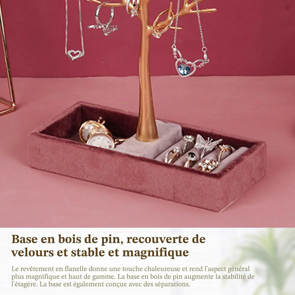 Porte Bijoux Presentoir Arbres, Range Bijoux Femme Arbre, Présentoir à Boucle d'Oreilles avec Plateau, Présentoir Bijoux Arbre pour Boucles d'Oreilles, Colliers, Bracelets, Bagues (Or)