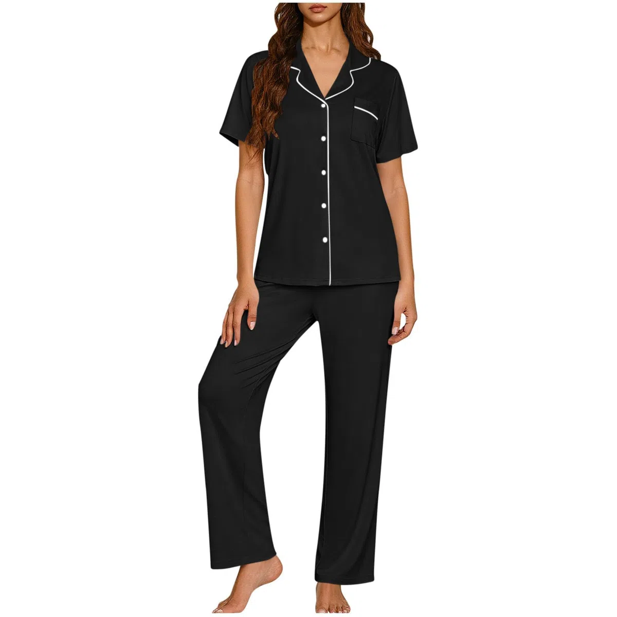Pyjama Femme Ete 2 Pièce Vêtement D'Intérieur à Manches Courtes