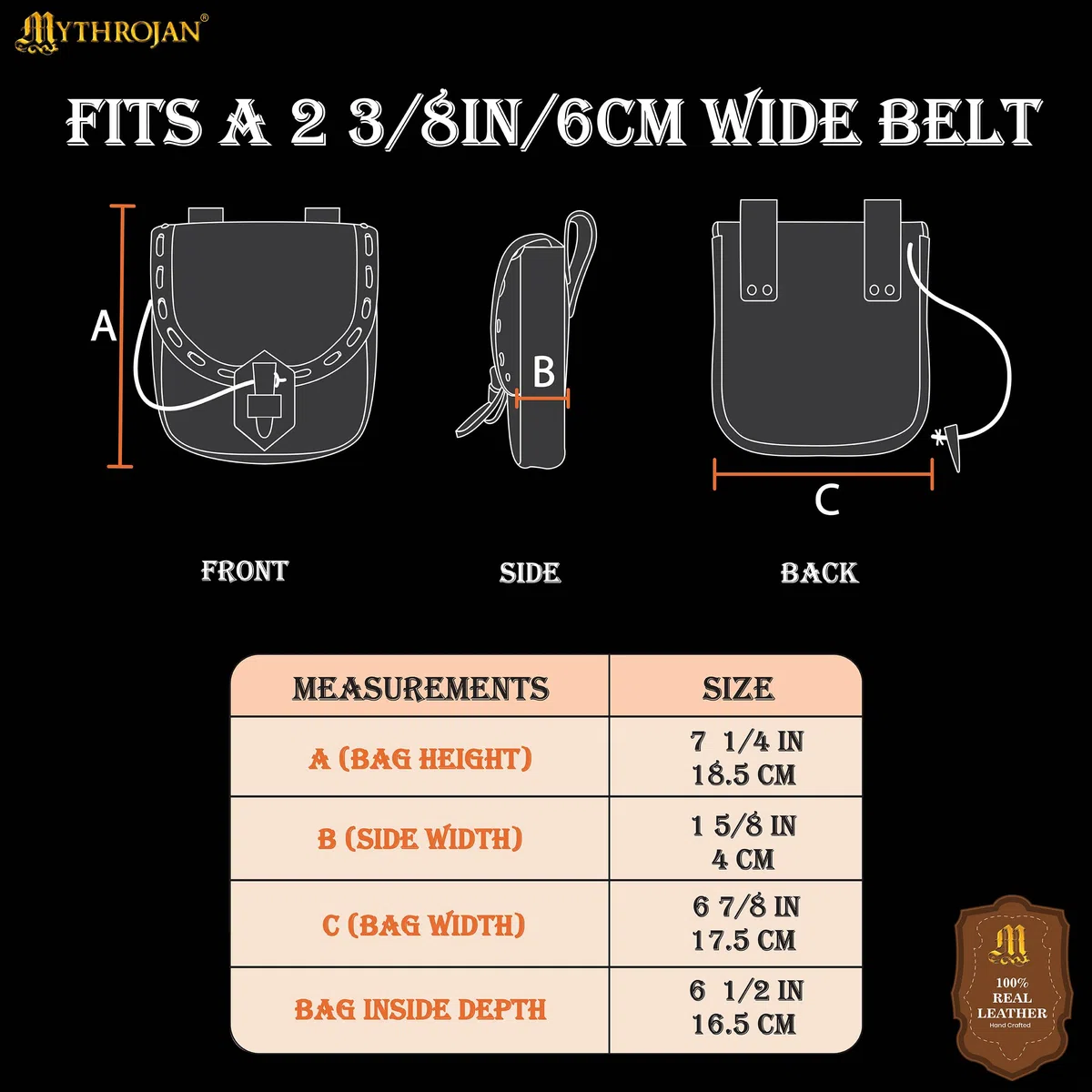 Mythrojan Pochette ceinture en cuir médiéval original sac costume accessoires pochette viking ceinture porte-monnaie, Décoration bronze noir, 8" x 7", Pochette en cuir noir