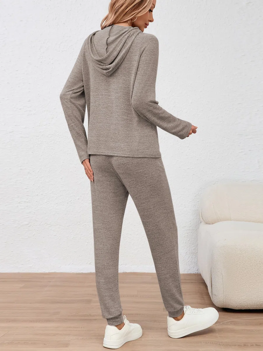 Famulily Survêtement à manches longues pour femme, couleur unie, sweat à capuche avec cordon de serrage et pantalon de jogging élastique avec poches, tailles S à XXL