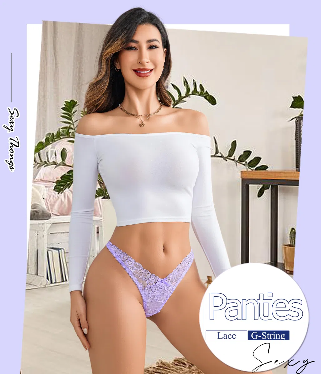 Avidlove String sexy en dentelle pour femme - String exotique - En forme de V - Tangas coquins avec nœud décoratif