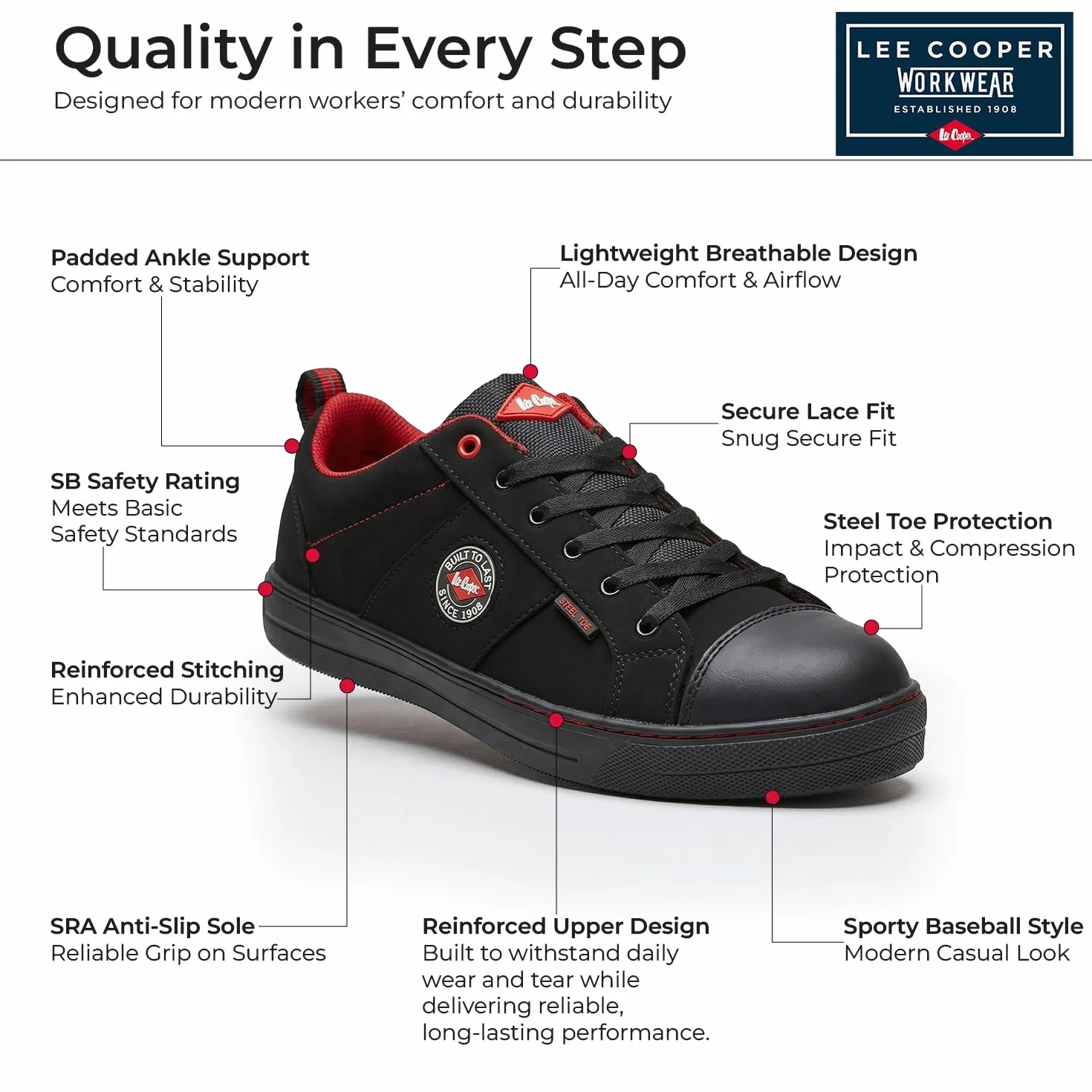 Lee Cooper LCSHOE054 Workwear SB/SRA, Botte de Baseball rétro, Botte de sécurité Unisexe au Design Moderne, Chaussure de sécurité pour Le Travail