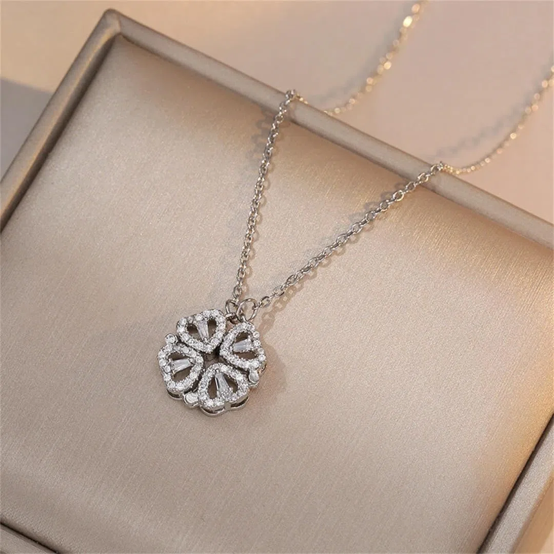 Collier coeur porte-bonheur en argent sterling 925 pour femmes, collier ras du cou rétro gothique à quatre feuilles avec pendentif d'amour, 4