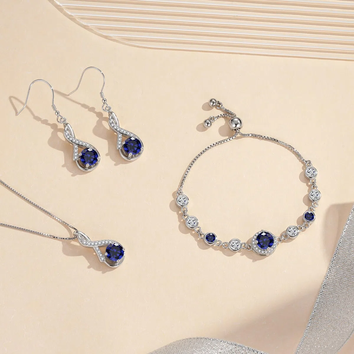 Parure de bijoux en argent sterling 925 pour femme - Ensemble collier, boucles d'oreilles et bracelet avec zircone cubique AAAAA - Bijou en argent 925 - Cadeau d'anniversaire de mariage