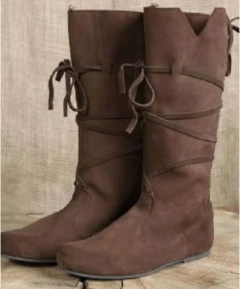 Bottes en Cuir PU - Bottes Chevaliers Mid Tube à Talon Bas - Renaissance Medieval Cosplay Boots pour Cosplay Carnival Party