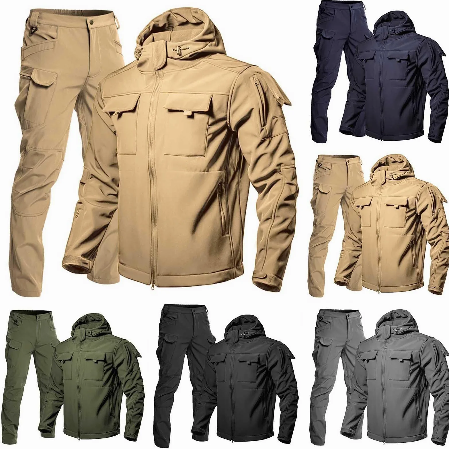 Générique Ensemble Tactique deux Pièces pour Homme Ensemble de Survie En Plein Air Veste Imperméable Veste de Combat Veste ET Pantalon D'hiver à Poches Multiples Adaptés Aux Températures Froides