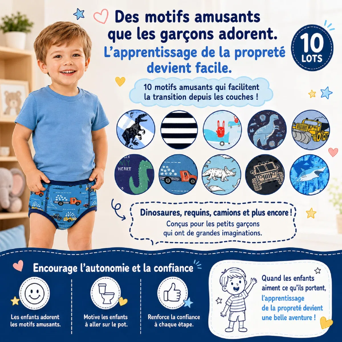 FLYISH DIRECT Culottes Apprentissage Propreté Garcon Coton, Lavable, 4 Ans