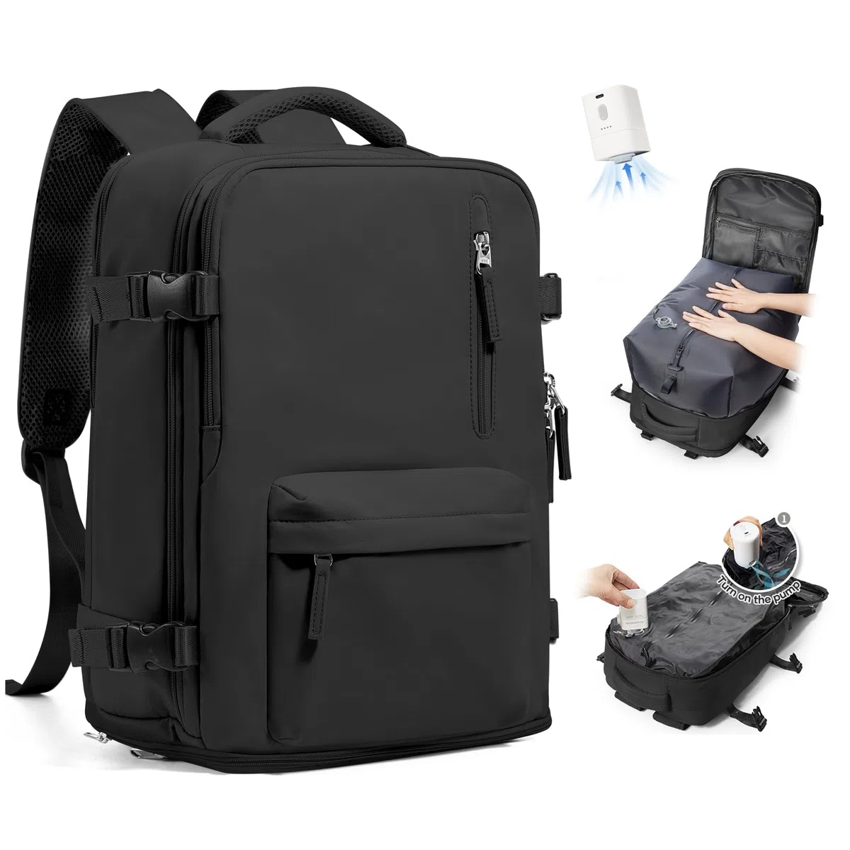 SZLX Sac à Dos Sous Vide Voyage 40x30x20 avec pompe Bagage Cabine 40x30x20 pour Ryanair Wizz air Bagage à Main Femme Sac à Dos pour Ordinateur Portable 14 Pouces Homme avec Compartiment à chaussures