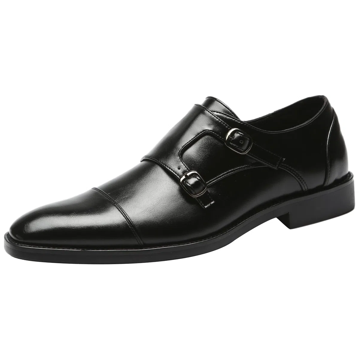 ANUFER Gentilhomme Intelligent Cap Orteil Double Boucle Chaussures de Moine Faux Cuir Formel Chaussures Habillées
