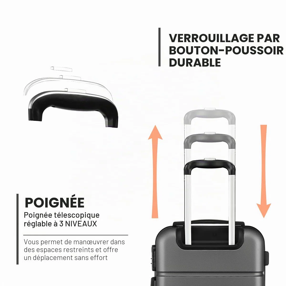 Kono Valise Cabine Rigide Bagages à Main à roulettes Légere ABS 56x38x23 cm Valises 33L Trolley de Voyage, Gris