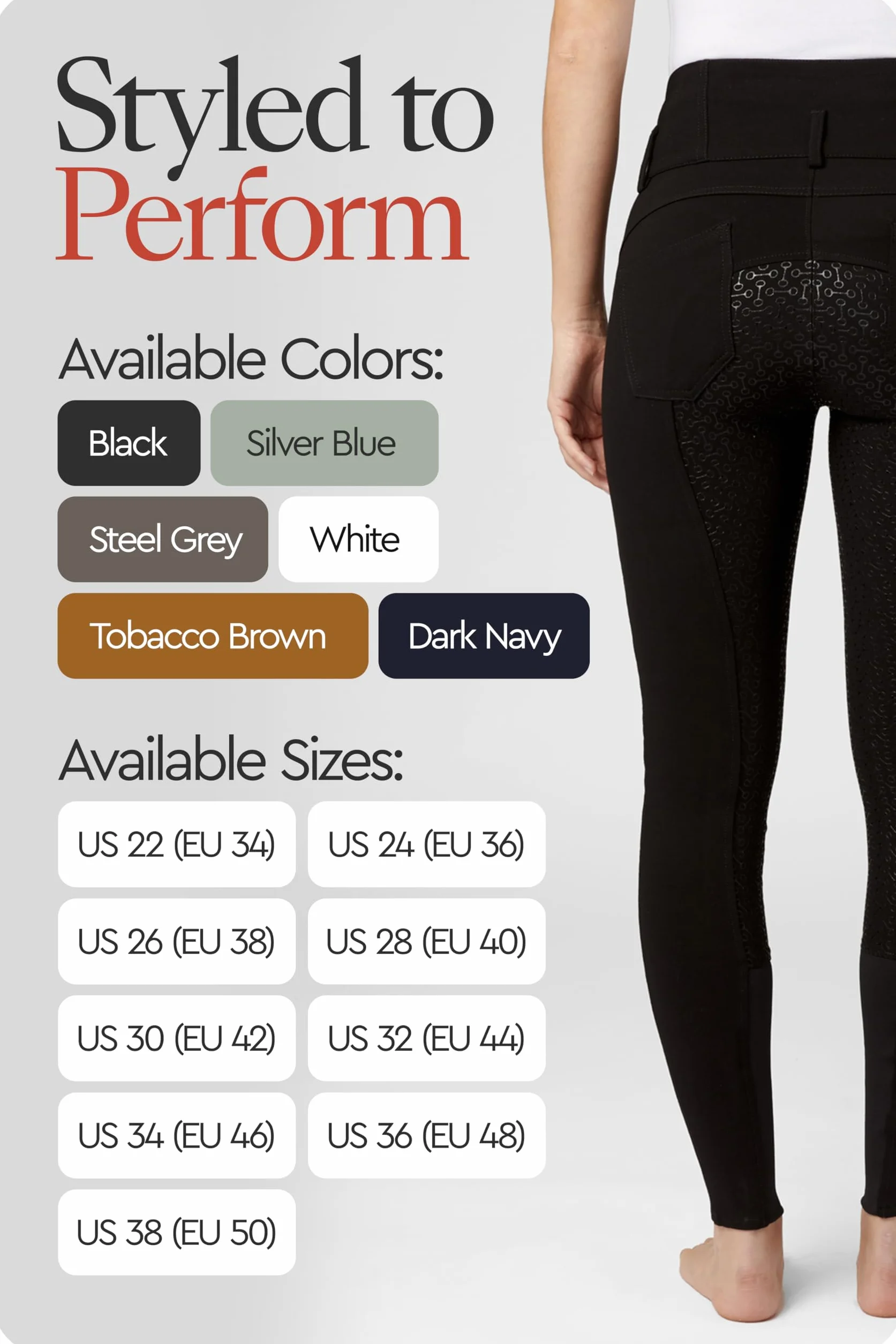 HORZE Pantalon d'équitation Tara pour Femme, Taille Haute, avec empiècement en Silicone et Poches, Noir/Noir, 38