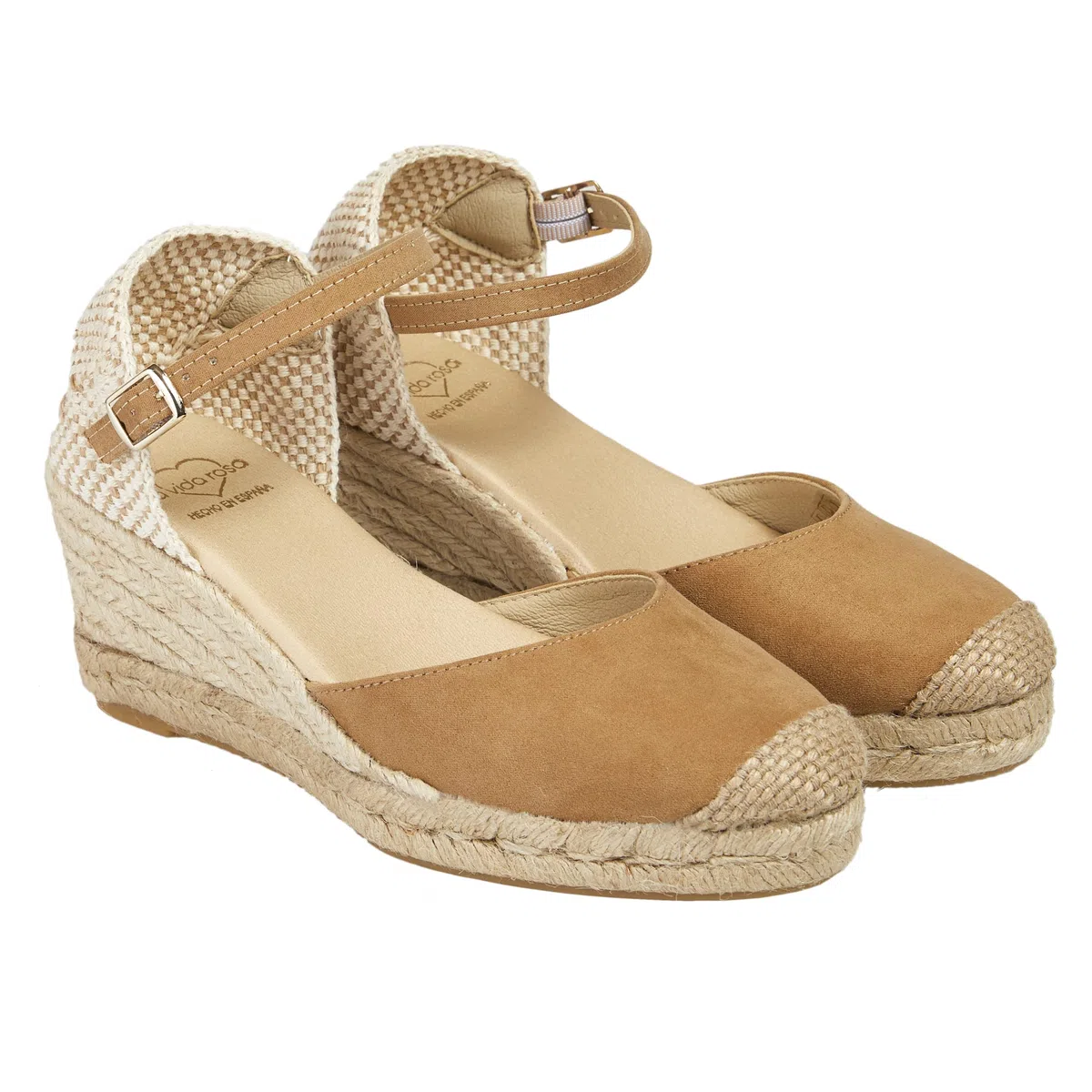 Espadrilles Compensées pour Femme avec Talon de 7 cm | Sandales Artisanales | en Jute Naturel et Toile Respirante | Chaussures Fabriquées en Espagne avec Boucle Réglable et Semelle Antidérapante
