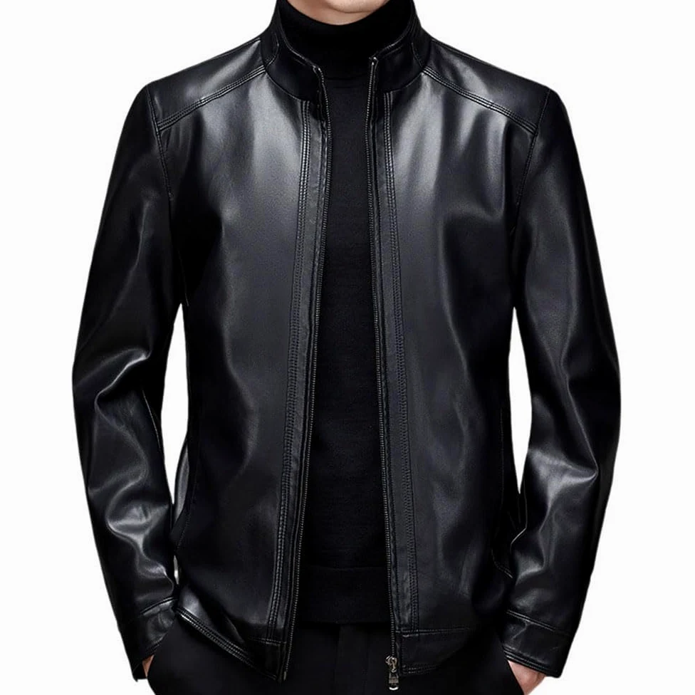 BININBOX Veste en Similicuir Chic Homme Blouson Moto Col Montant Jacket Slim Fit Automne Hiver