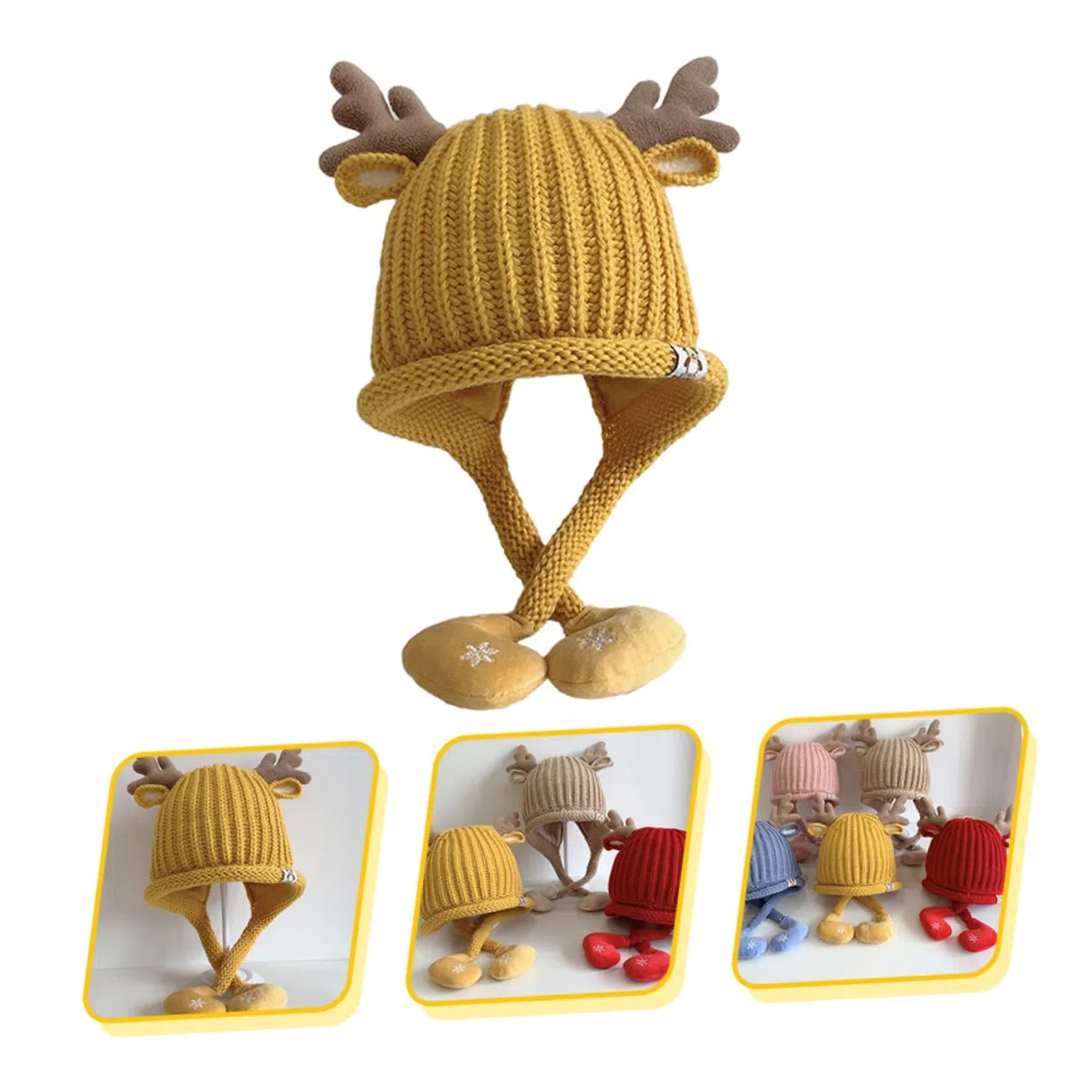 GALPADA 3 Pièces Bonnet Tricoté Bonnet De Noel en Tricot Chapeaux d'hiver pour Enfants Chaud Enfant Casquette De Noël pour Enfants De Noël Acrylique Nouveau Née Wapiti Pull