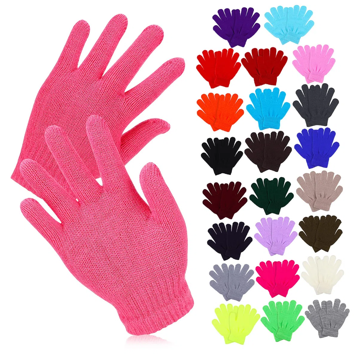 Moufles Garçon et Filles à Doigts Complets en Maille, 24 Paires