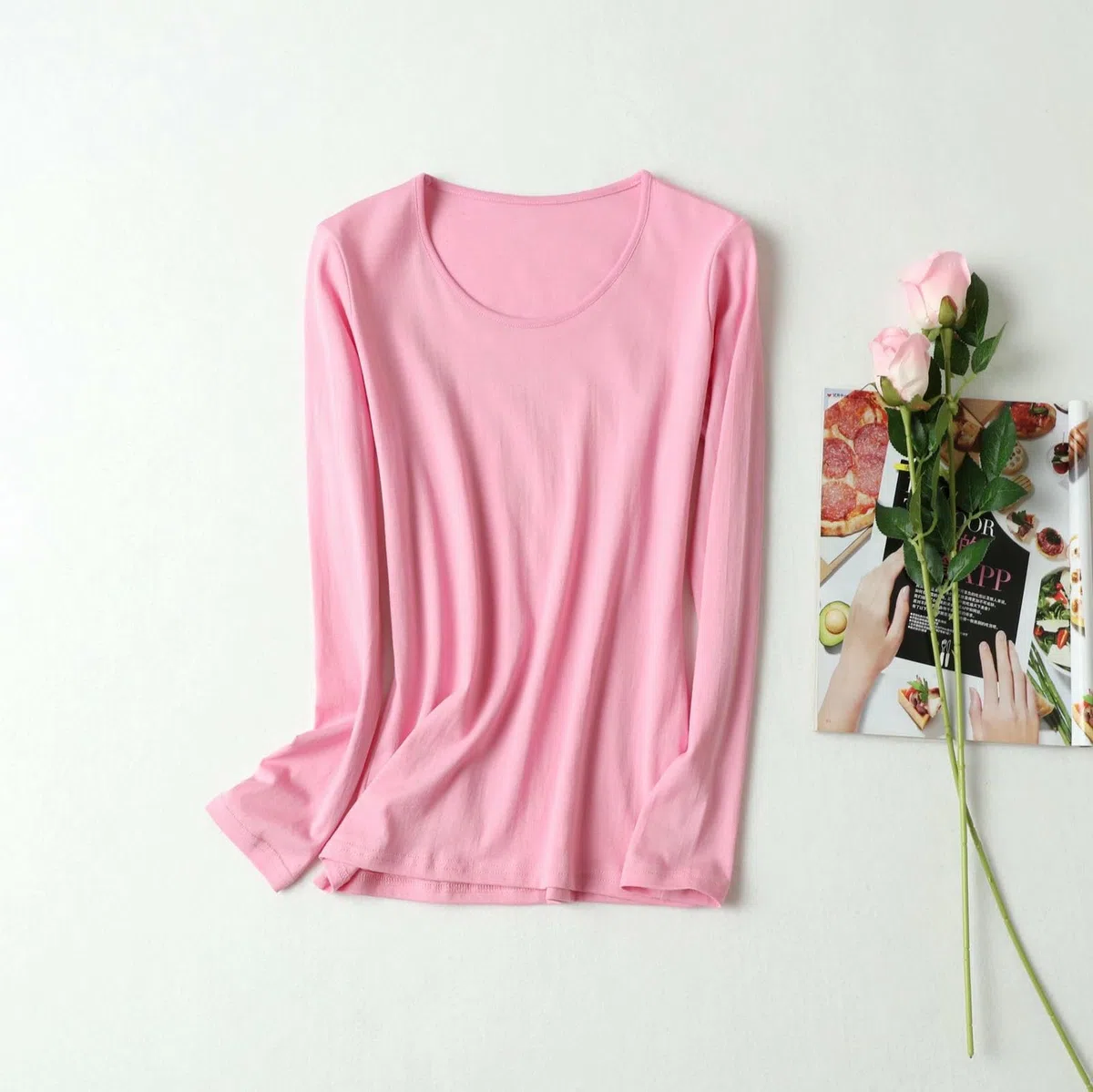 sous-vêtement Thermique Automne Et Hiver Slim Fit Coton De Soie Chaude Hauts Chauds Épais Rembourrés pour Les Femmes-Couleur Viande-XXL