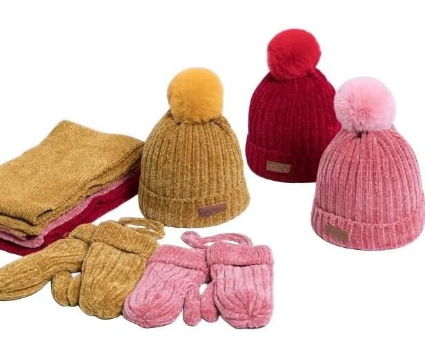 Zonto Bonnet Enfant Hiver Tricoté Chapeau en Toison Chaud De Trois Pièces pour Enfants, Écharpe Et Gants-Kaki