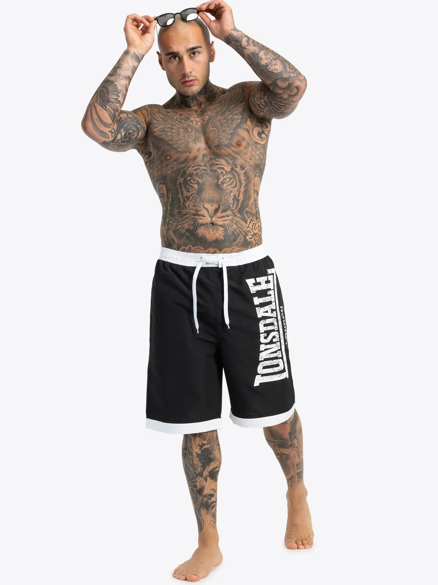 Lonsdale London Clennel Homme Short de Bain Bleu 100% Polyester Regular/Coupe Standard