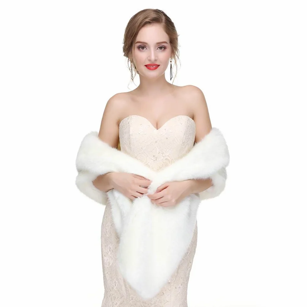 Femme de Mariage Faux Fourrure Châle Mariée Soirée Hiver Écharpes Cape Manteau Cardiga