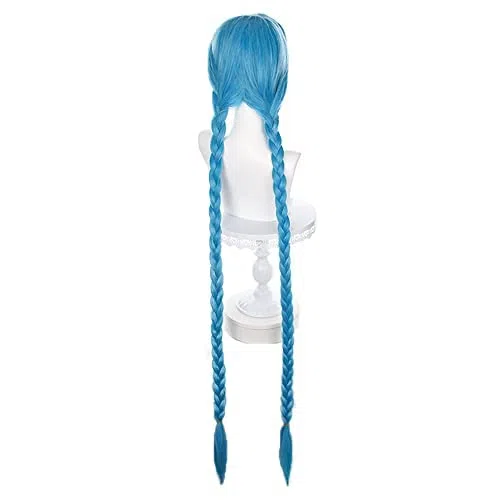 Perruque de Cosplay Jinx Bleu Synthétique Résistante à la Chaleur 54-61 cm