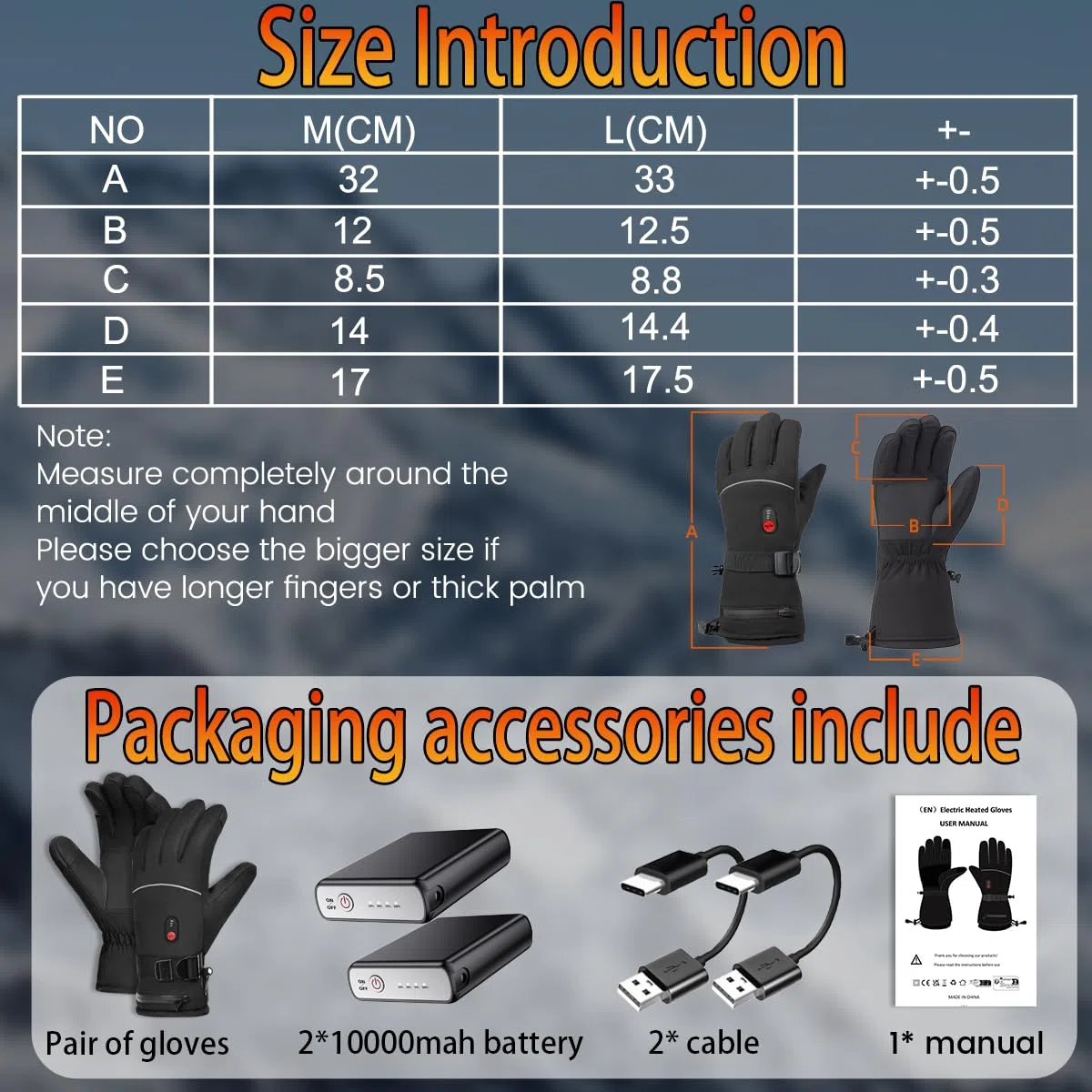 Gants Chauffant avec Batterie Rechargeable 20000mAh 7.4V, 3 Niveaux De Températures Gants Chauffants Électriques pour Homme Femme Gants Chauds pour Moto Ski Vélo Cyclisme