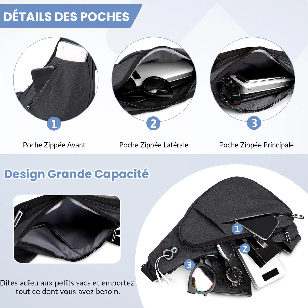VARLIVOO Sac de Poitrine Homme, Petit Sacoche Bandouliere Sac à Bandoulière Antivol Imperméable pour Voyage Randonnée Cyclisme Sports Noir C