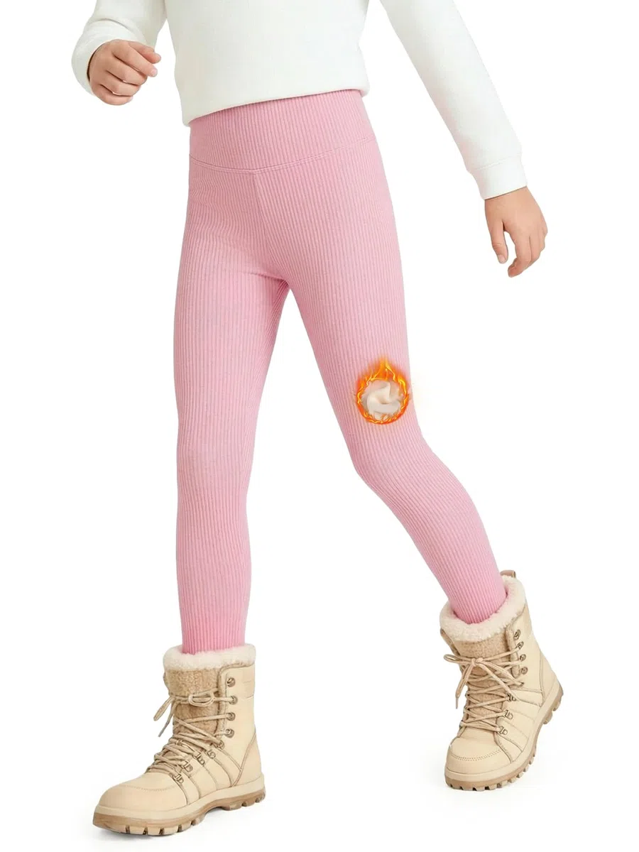 Leggings doublés en polaire pour filles - Legging long pour filles - Pantalon épais taille haute pour enfants